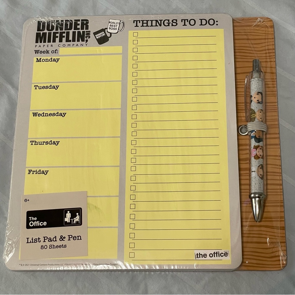 The Office Yellow and Gray List Pad with Pen 80 Sheets